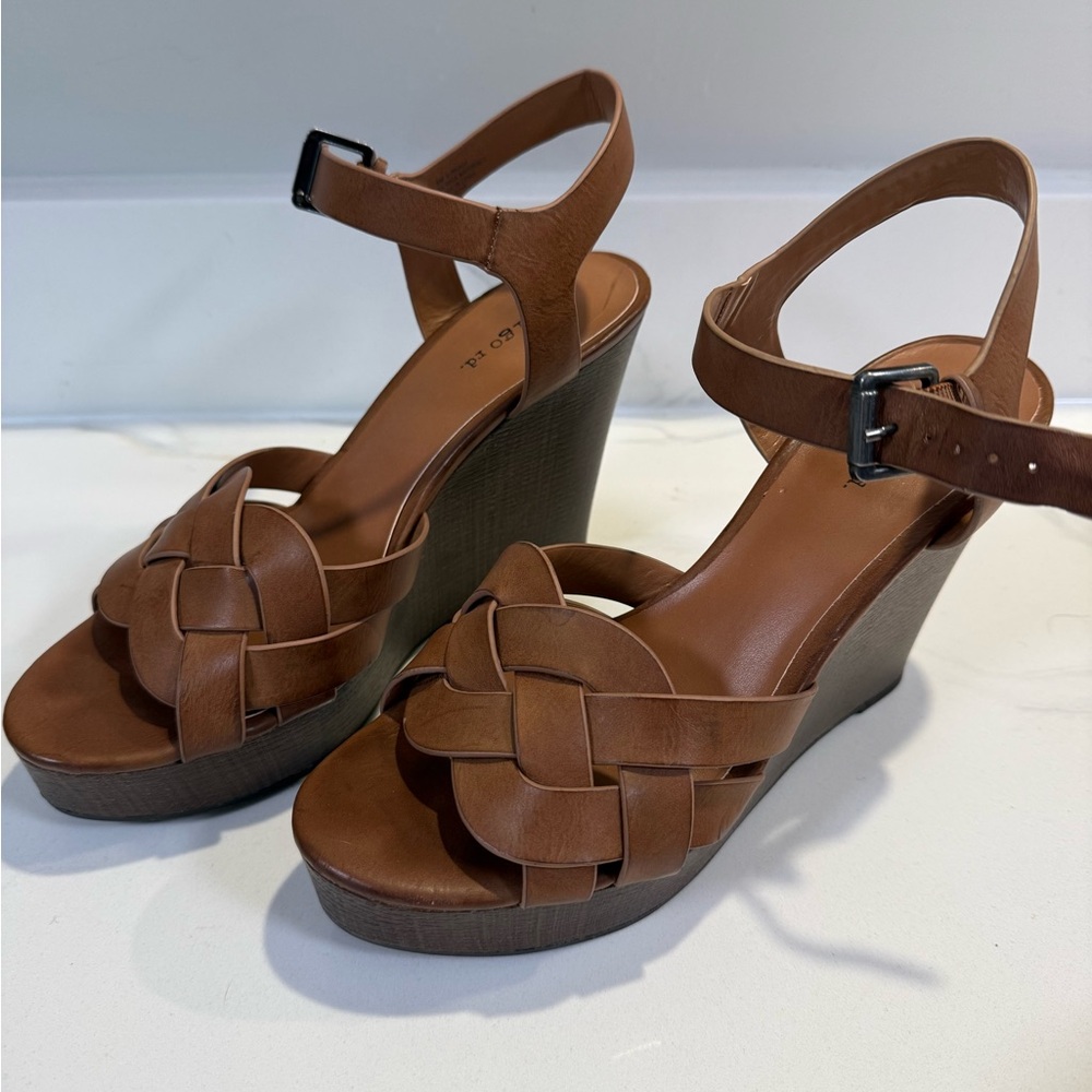 Indigo Tan Woven Wedge Sandals